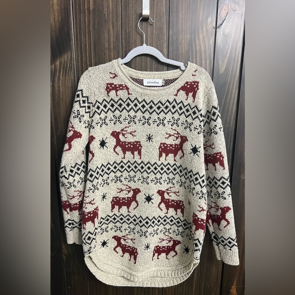 Shineflow-Reindeer Snowflake Midi Christmas Pullover Sweater Tunic-Size:Medium - Picture 5 of 9